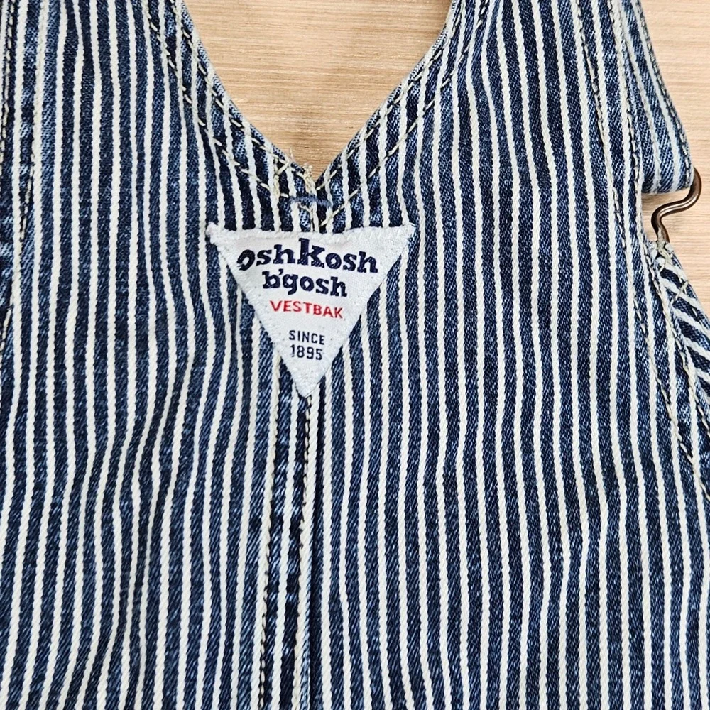 OshKosh B'gosh Hickory Stripe Vestbak Overalls Kids 18M Blue Denim